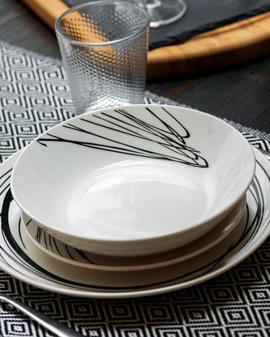 طبق عشاء توجنانا بروسيلين، مقاس 27 سم، أبيض، أدوات مائدة، فن جرافيكي من متروبوليس