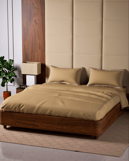 غطاء سرير كينج Mulberry Living Cotton مسطح 500TC لون Fawn غني