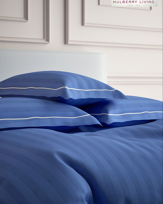 Mulberry Living Cotton Pillow Covers Set 2Pc 300TC Elysian Stripes Mediterranean Blue