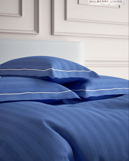 طقم أغطية مخدات Mulberry Living Cotton مكون من قطعتين 300TC Elysian Stripes أزرق متوسطي