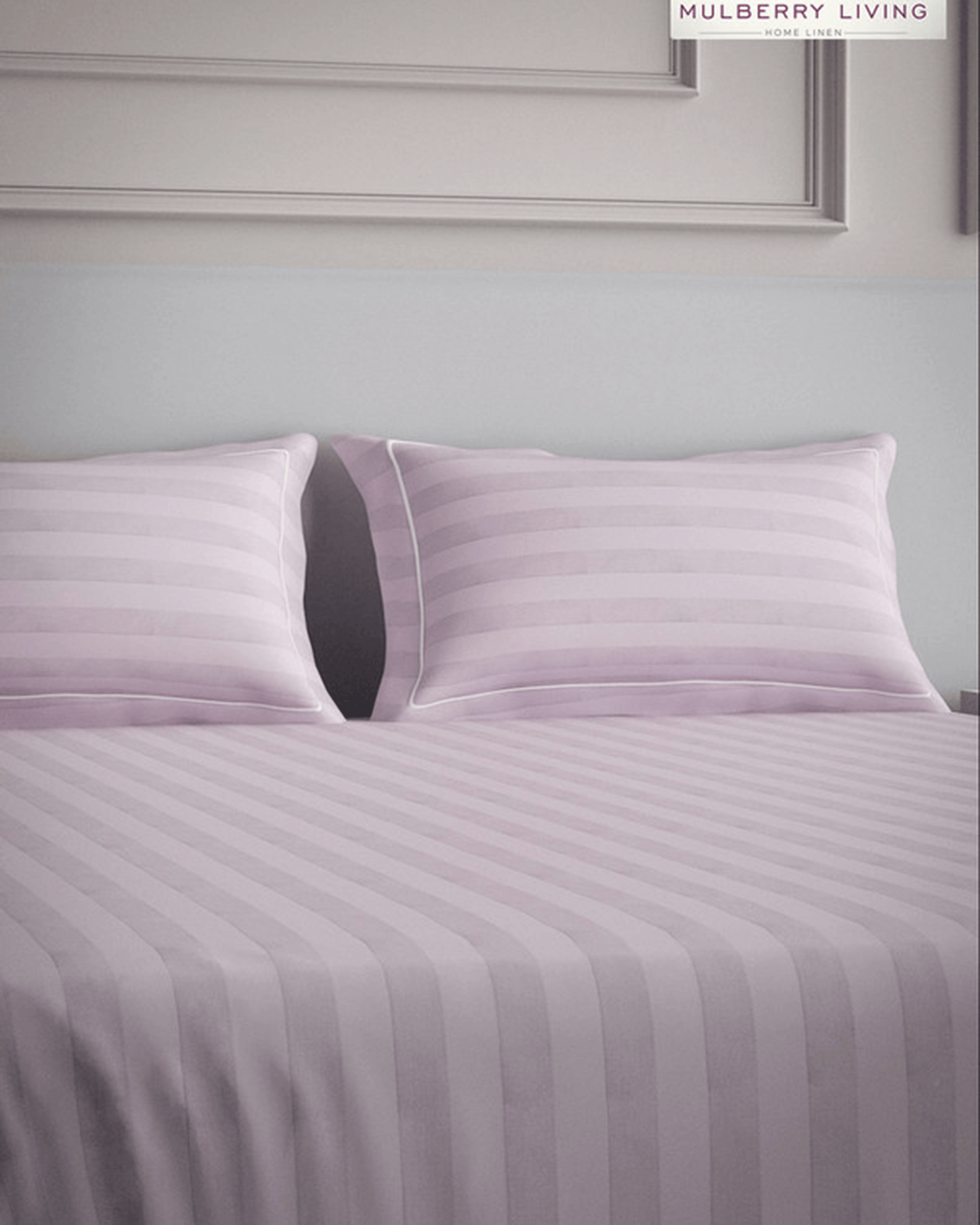 طقم أغطية مخدات Mulberry Living Cotton مكون من قطعتين 300TC Elysian Stripes أزرق متوسطي