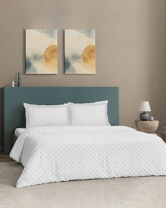 Mulberry Living Cotton King Duvet 300TC Urban Grid White