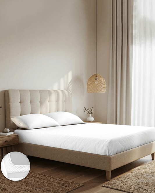 لحاف مسطح كينج من قطن Mulberry Living عدد خيوطه 1000TC، أبيض نقي