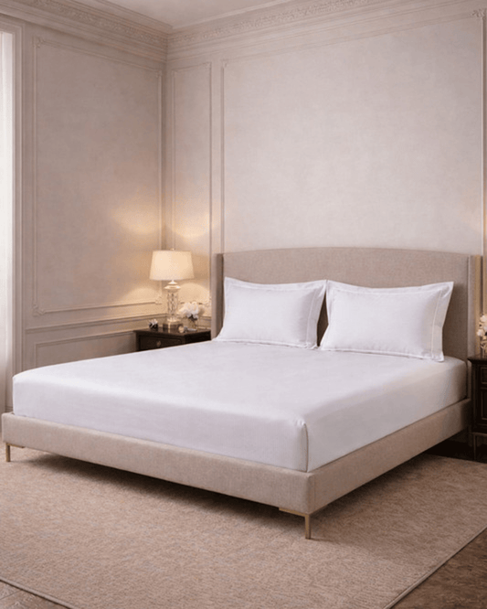 طقم ملاءة سرير كينغ من القطن من Mulberry Living، 3 قطع، لون أبيض فاخر بخطوط طولية