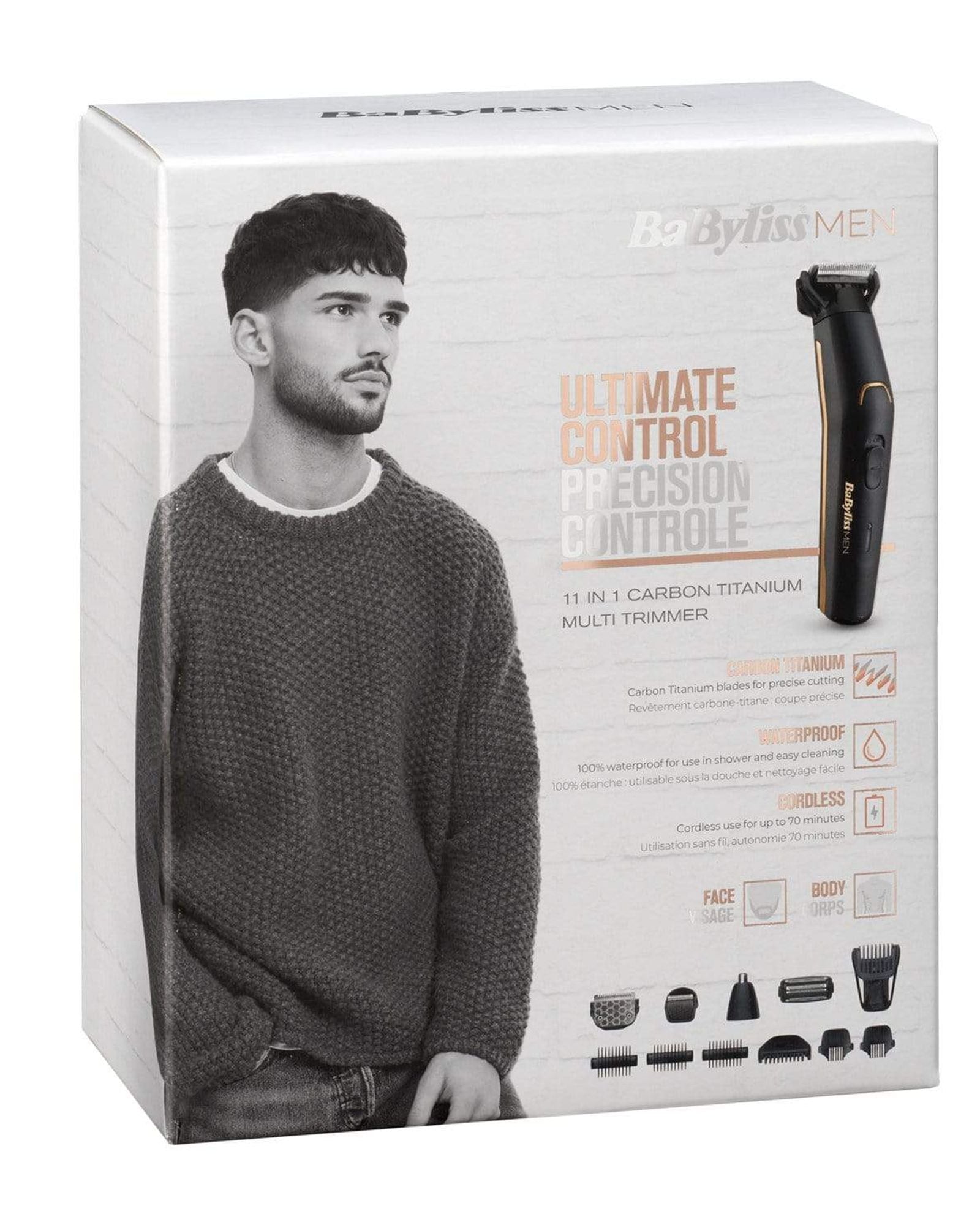 مجموعة ماكينة تشذيب الشعر متعددة الاستخدامات ١١ في ١ من بيبي ليس، مصنوعة من الكربون والتيتانيوم المقاوم للماء