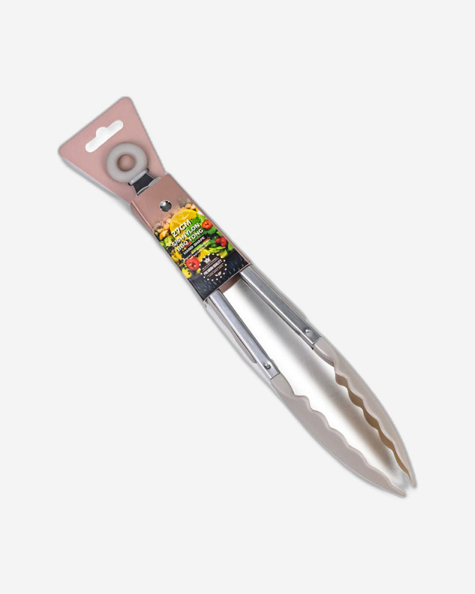 ملقط شواء من الفولاذ المقاوم للصدأ والنايلون من كوزين آرت، مقاس 27 سم - ملقط شواء متين مقاوم للحرارة مع أطراف نايلون مانعة للانزلاق