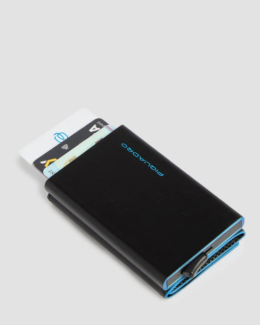 Piquadro Blue Square Pop-Up Card Holder Wallet Black