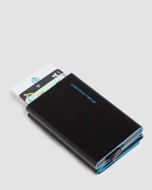Piquadro Blue Square Pop-Up Card Holder Wallet Black