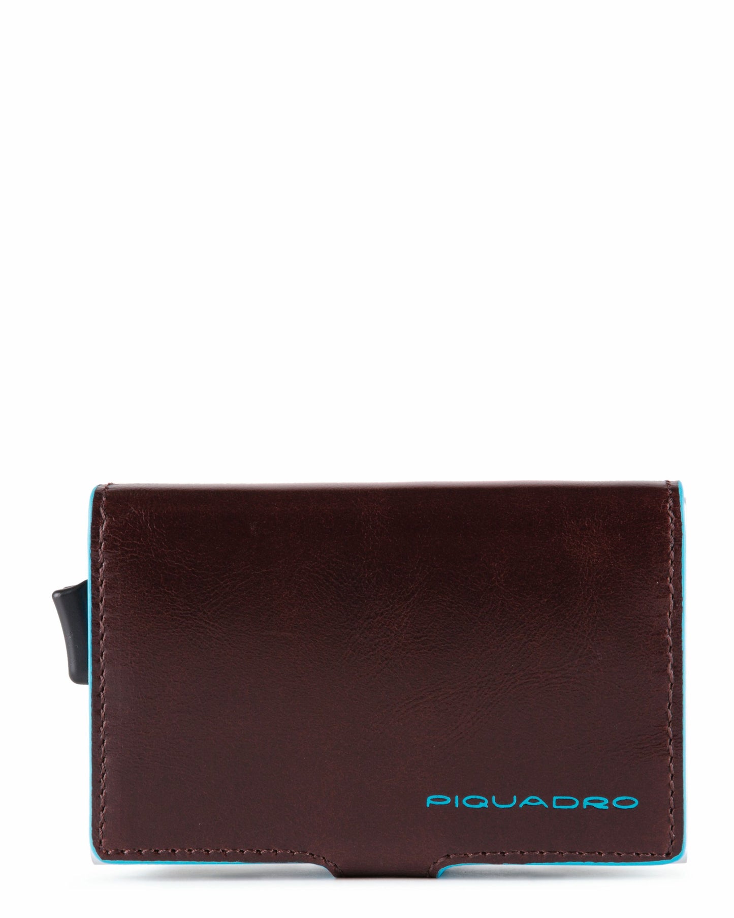 Piquadro Blue Square Credit Card Holder Case In Metal With Rfid Anti-Fraud Protection