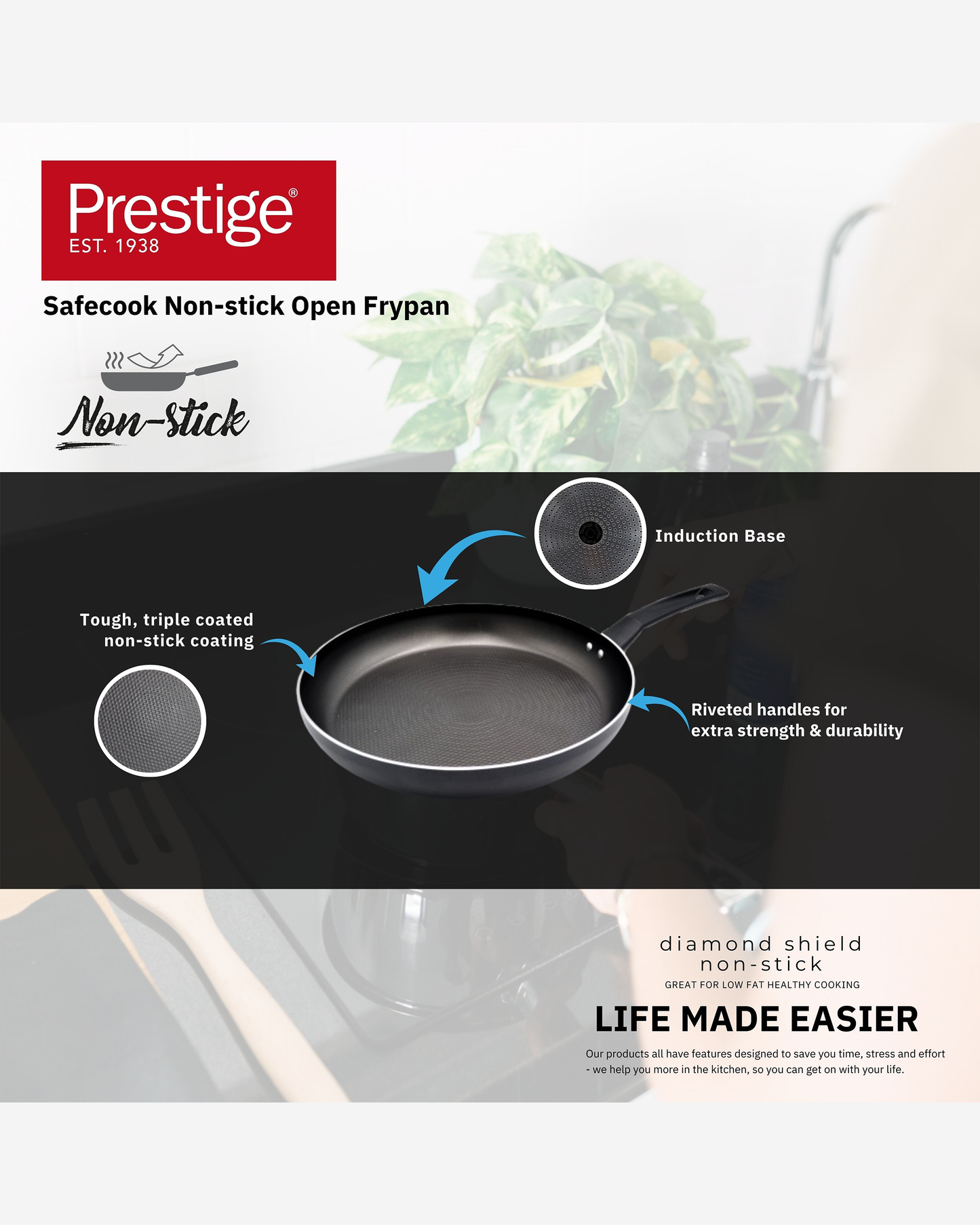 Prestige Safecook Saucepan 14cm Black Glass Lid
