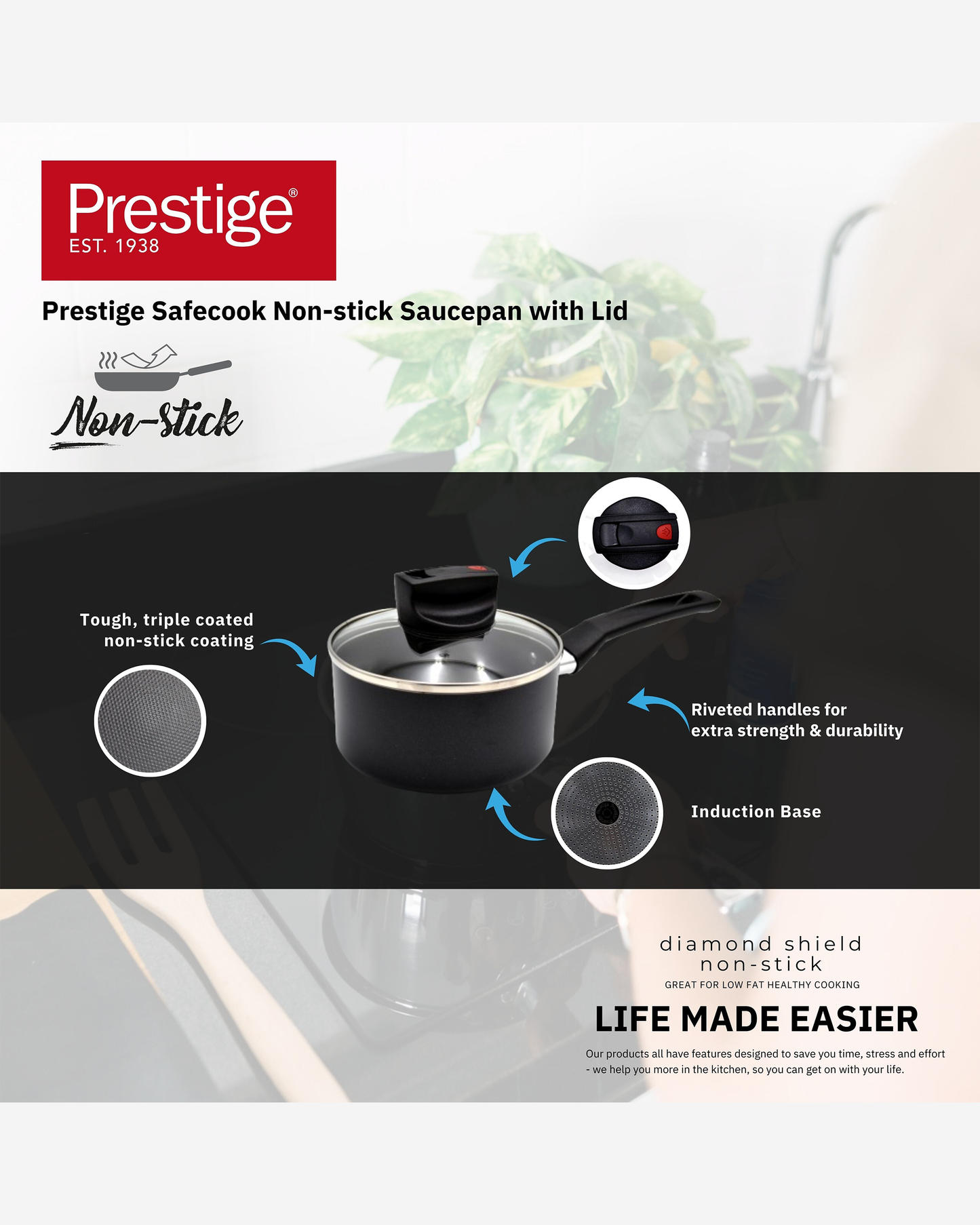 Prestige Safecook Casserole 24cm Black Non-Stick