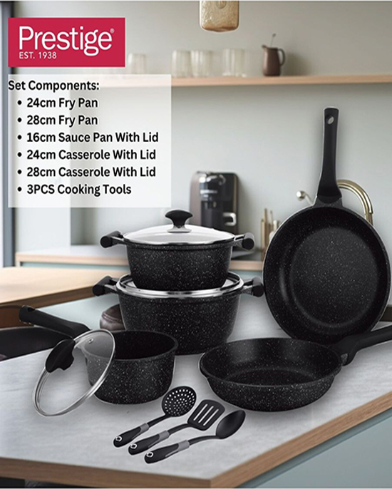 طقم جرانيت بريستيج أسود مكون من 6 قطع