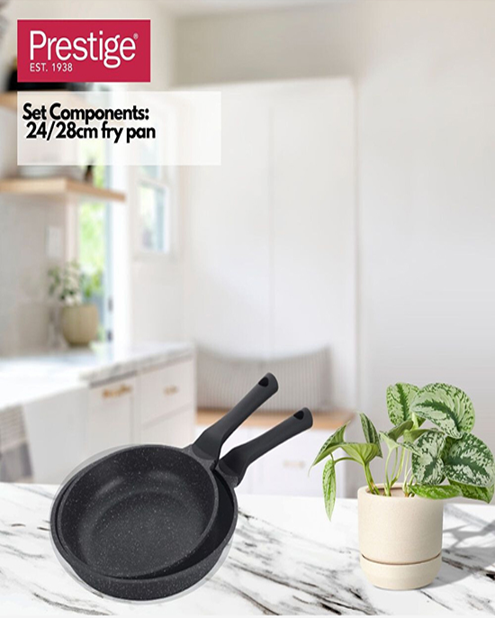 طقم مقلاة بريستيج جرانيت مكون من قطعتين، 24+28 سم، لون أسود