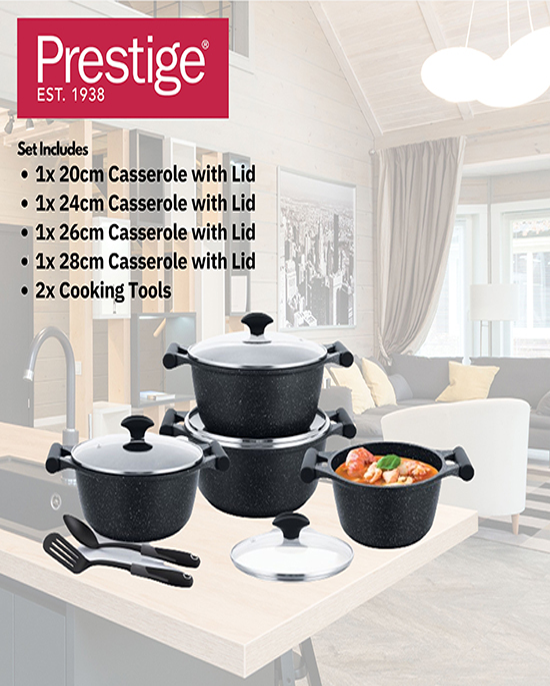 طقم مقلاة بريستيج جرانيت مكون من قطعتين، 24+28 سم، لون أخضر