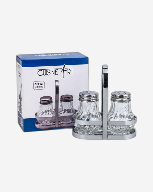 طقم ملح زجاجي من كويزين آرت بنكهة الليمون والصودا مع حامل، 50 مل، قطعتين، شفاف