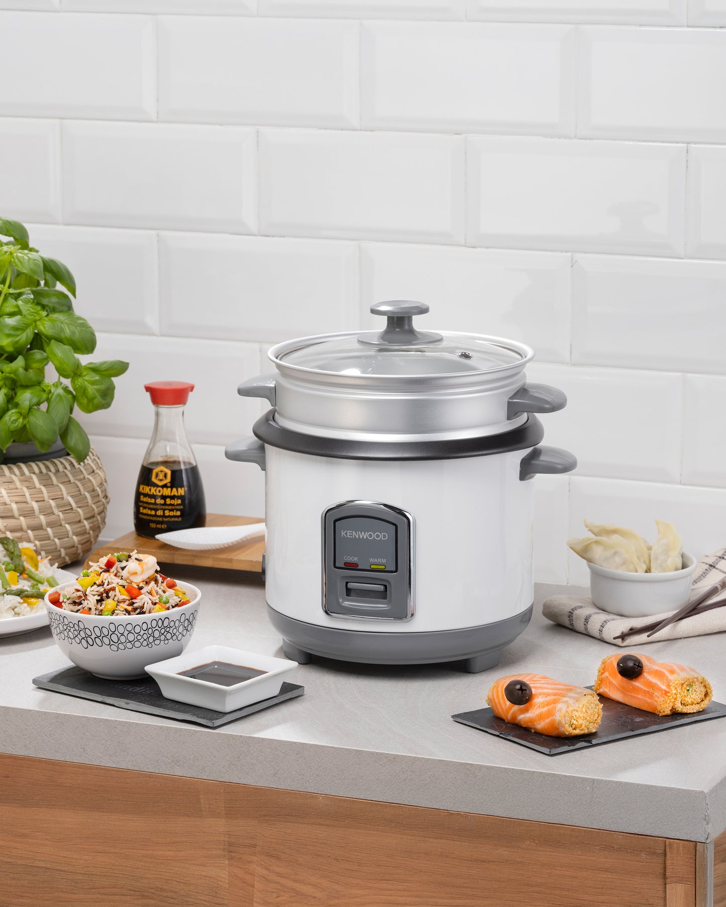 Kenwood 2-in-1 Rice Cooker 0.6L 3-Cup with Steamer Basket, Non-Stick Pot, RCM06.000WH, White (ESMA Certfied)