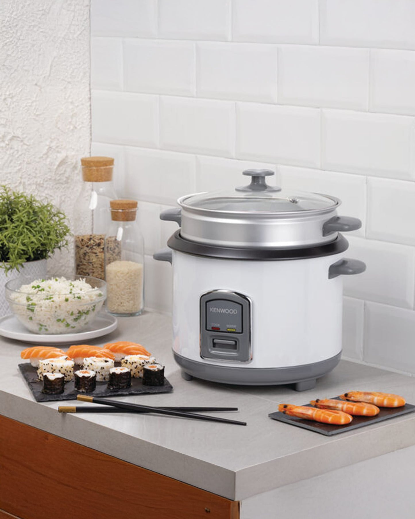 كينوود قدر طهي الأرز 2 في 1 سعة 1.8 لتر 10 أكواب RCM18.000WH أبيض