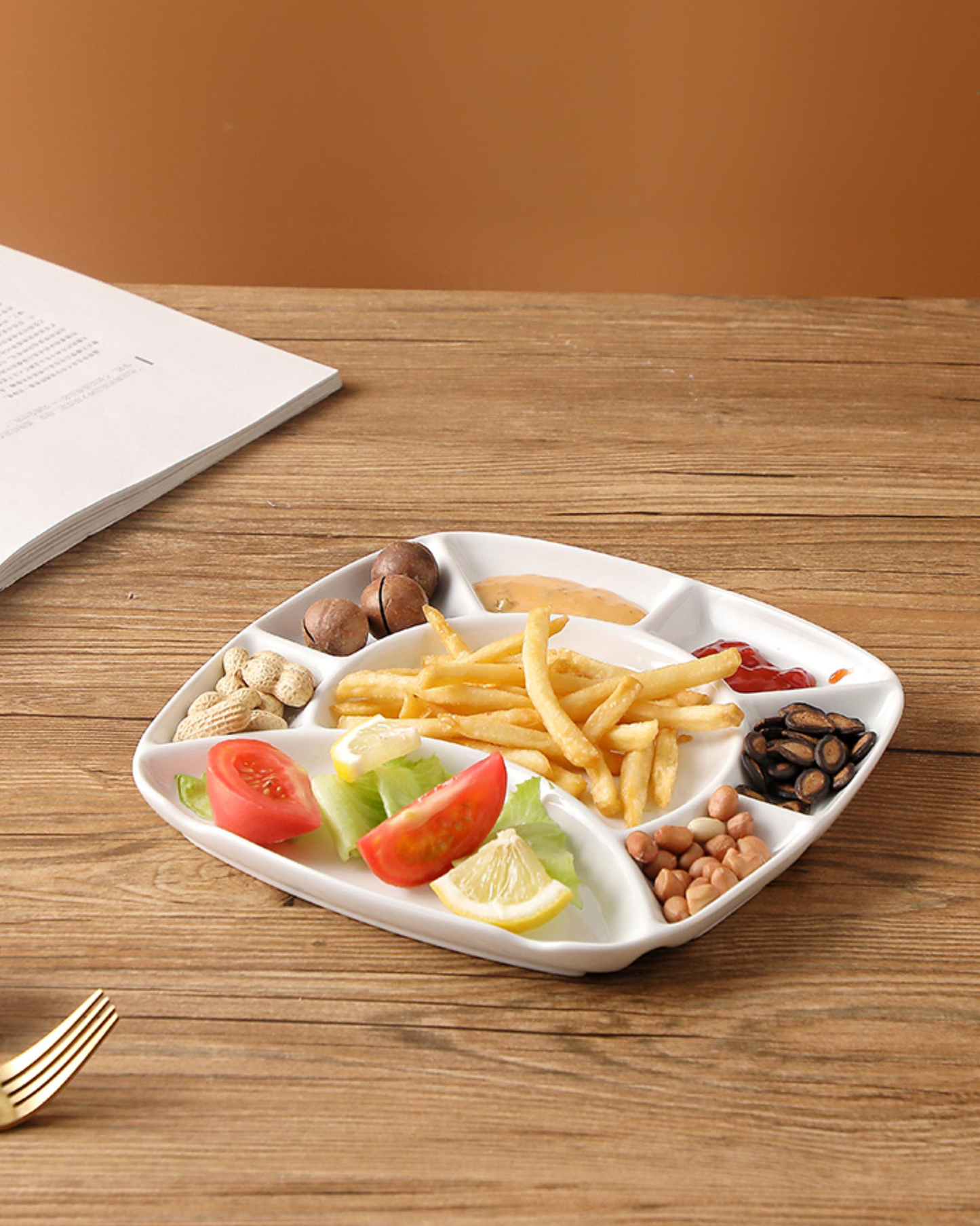 Shallow Porcelain Compartment Serving Plate