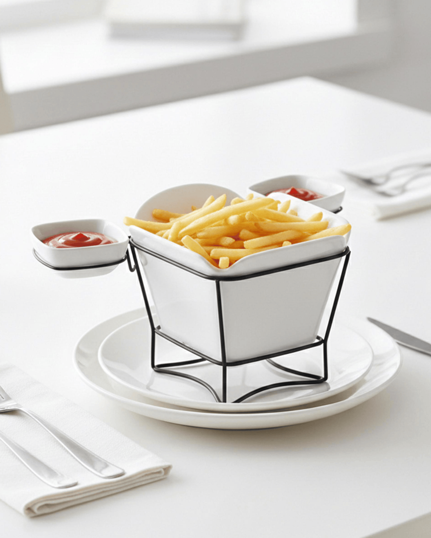 Shallow Porcelain Fries Holder with Stand