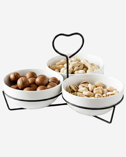 Shallow Round Bowl Set with Metal Black Stand