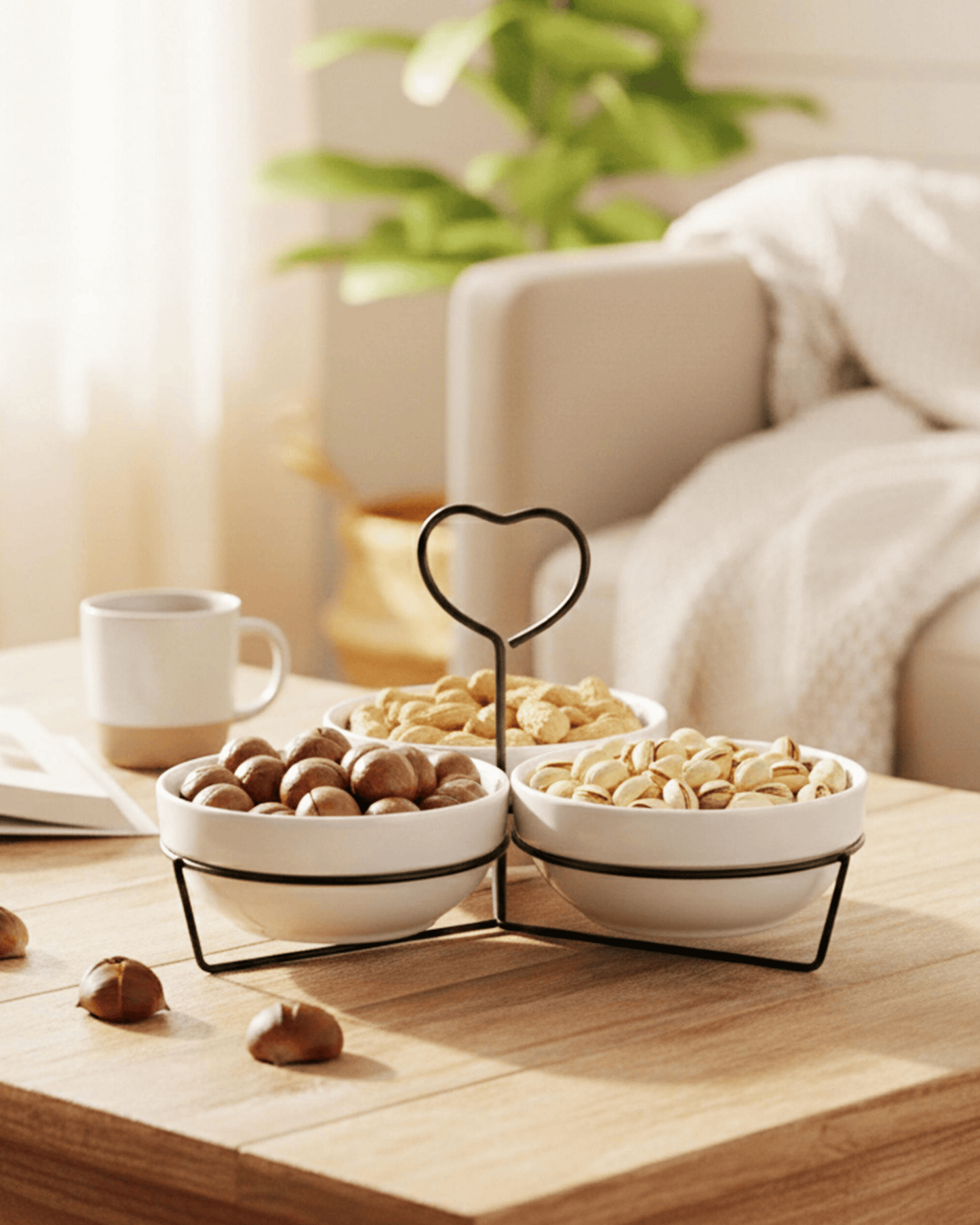 Shallow Round Bowl Set with Metal Black Stand