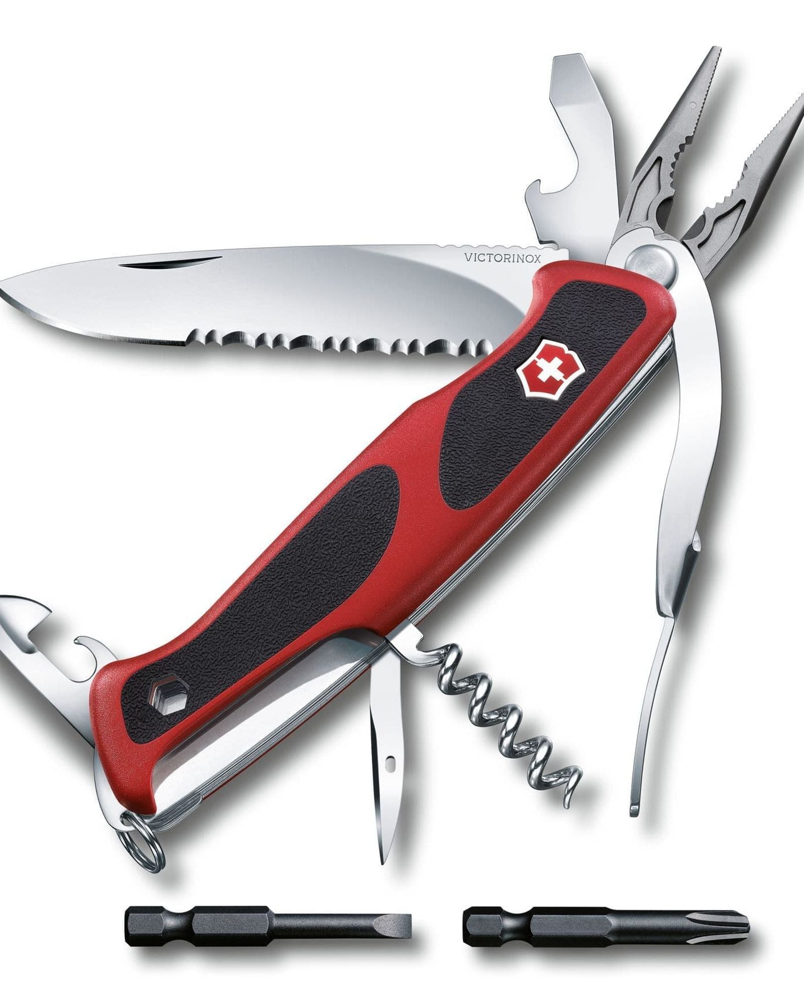 سكين الجيش السويسري فيكتورينوكس رانجر جريب ١٧٤ هانديمان أحمر/أسود مع ١٧ وظيفة - ٠.٩٧٢٨.WC