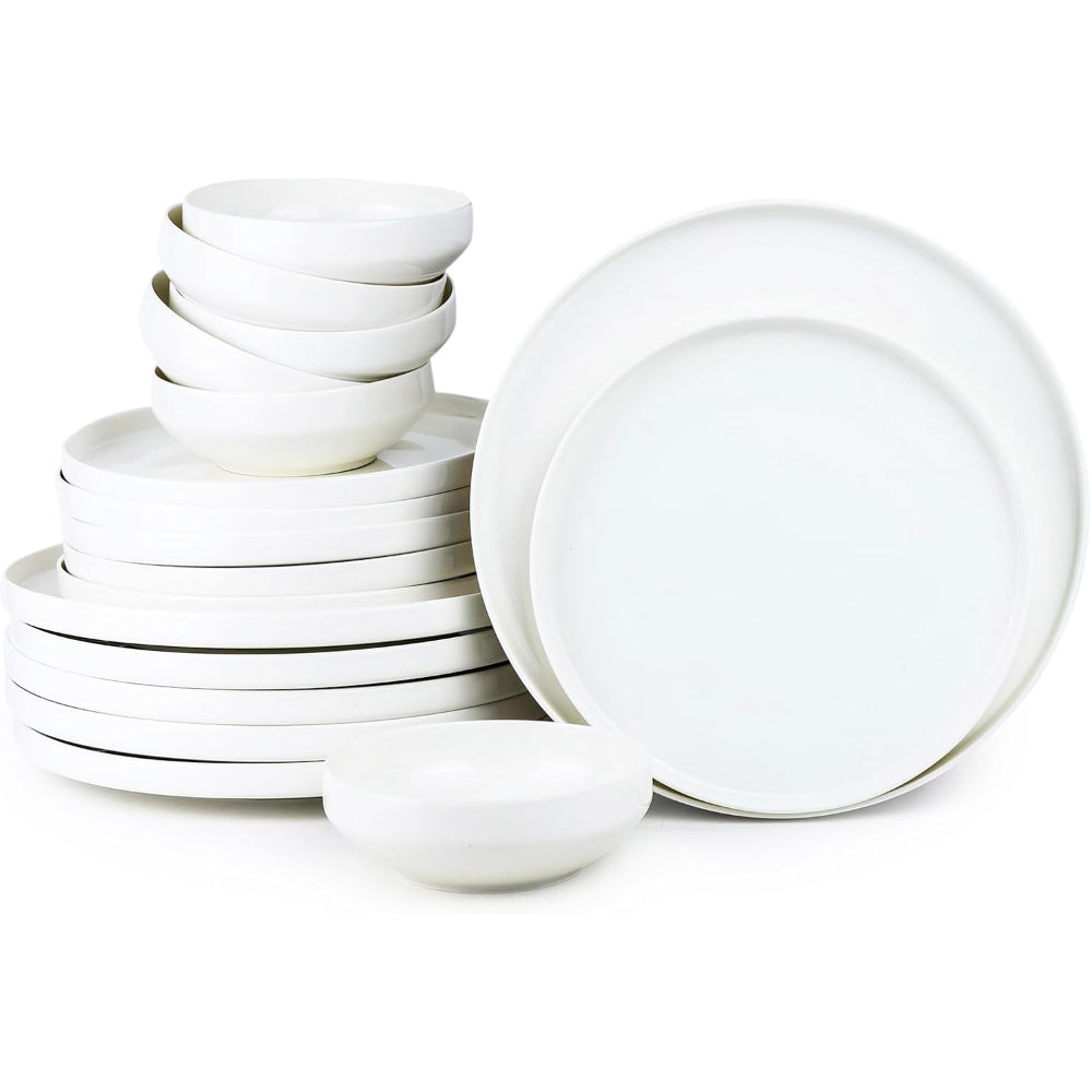 Cuisine Art Bella Bone China Dinner Set for Every Meals - 18 Pieces|6 Dinner Plates (Dia 26.4cm) 6 Side Plates, 6 Bowls (Dia 13.3xH4.7cm) White |Elegant Plates for Everyday Dining & Special Occasions