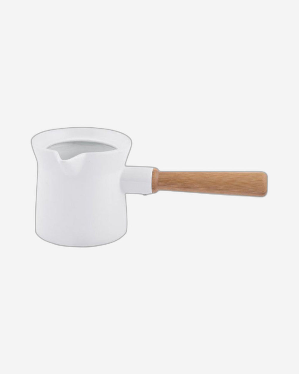 Shallow Ceramic White Coffee Warmer with Bamboo Handle - Stylish Beverage Warmer for Hot Drinks