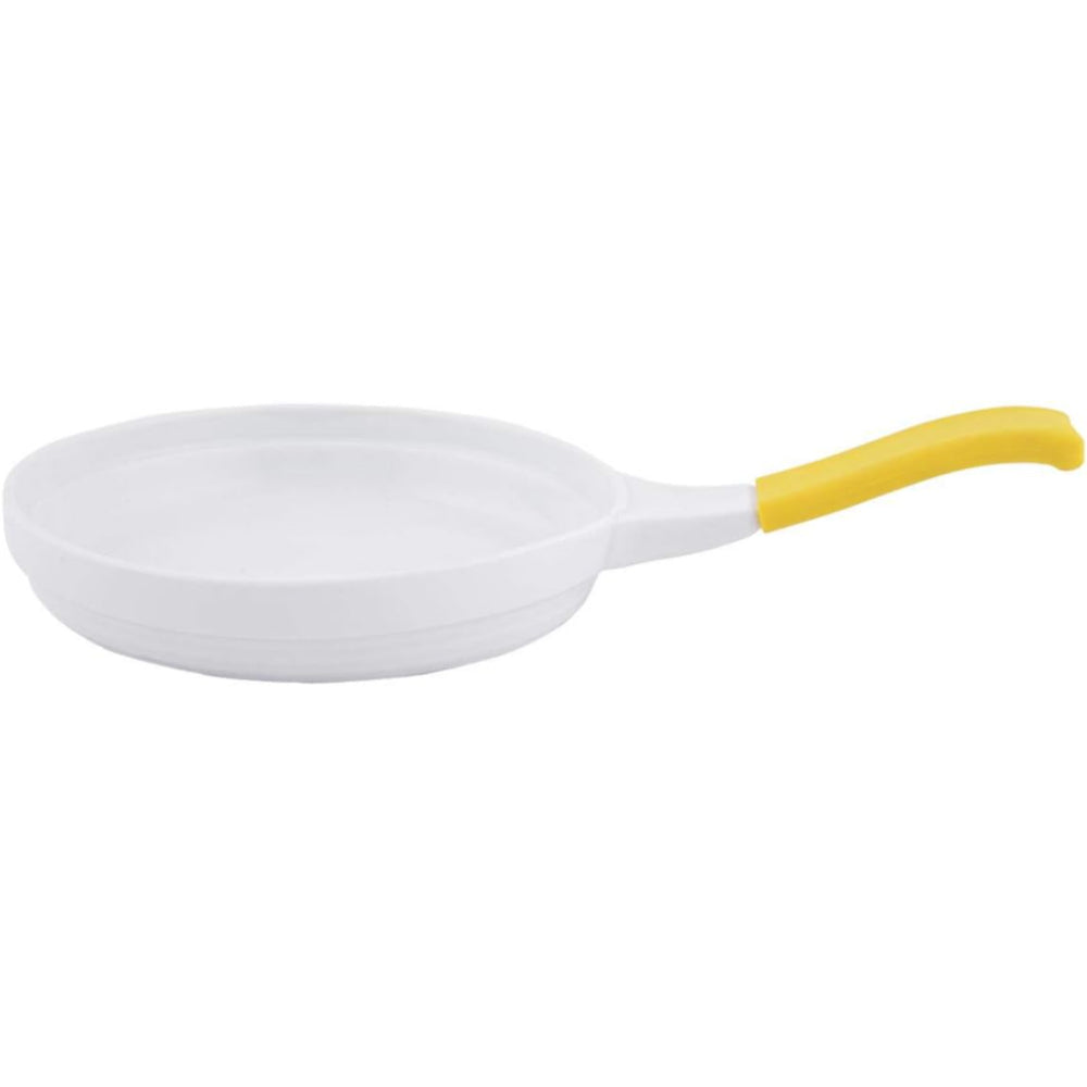 Shallow Ceramic White Fry Pan with Silicone Handle, White and Yellow – Non-Stick Cookware for Easy Cooking