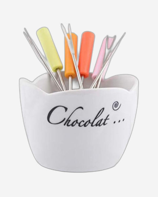 طقم فوندو بورسلين مسطح، أبيض - أدوات تقديم أنيقة للجبن والشوكولاتة وغيرها