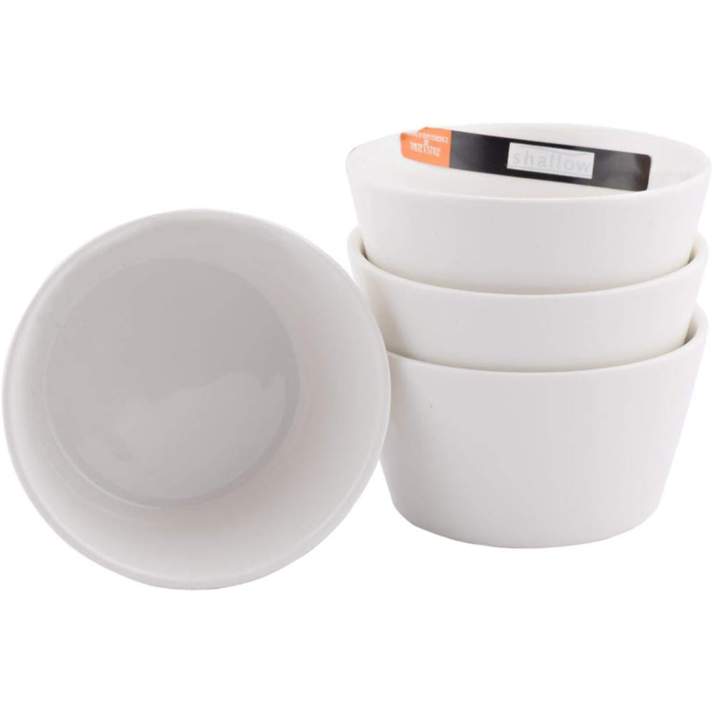 طقم تقديم من البورسلين الضحل، مكون من 5 قطع، باللونين الأبيض والأحمر - أدوات مائدة أنيقة مع 4 أكواب وصينية حمراء