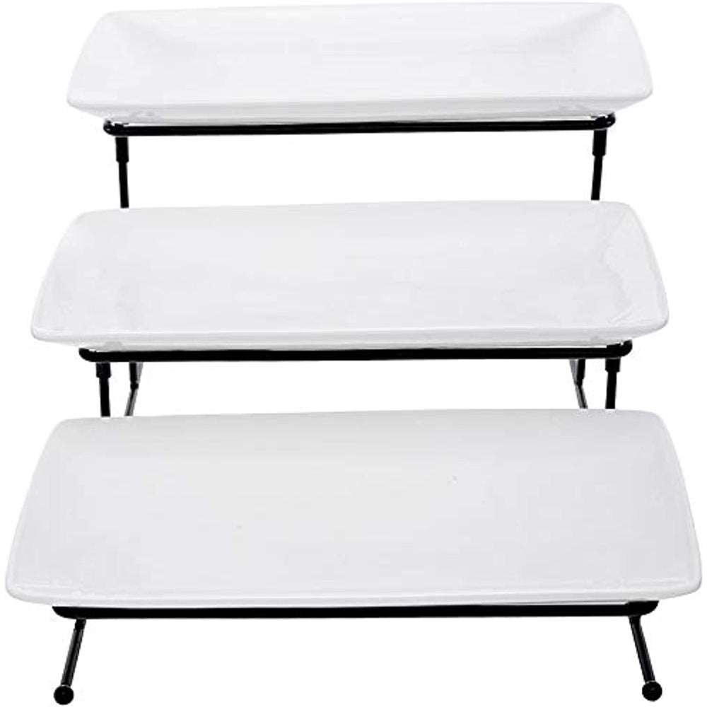 Shallow Porcelain 5-Piece Serving Set, White and Red – Elegant Tableware with 4 Cups and Red Tray