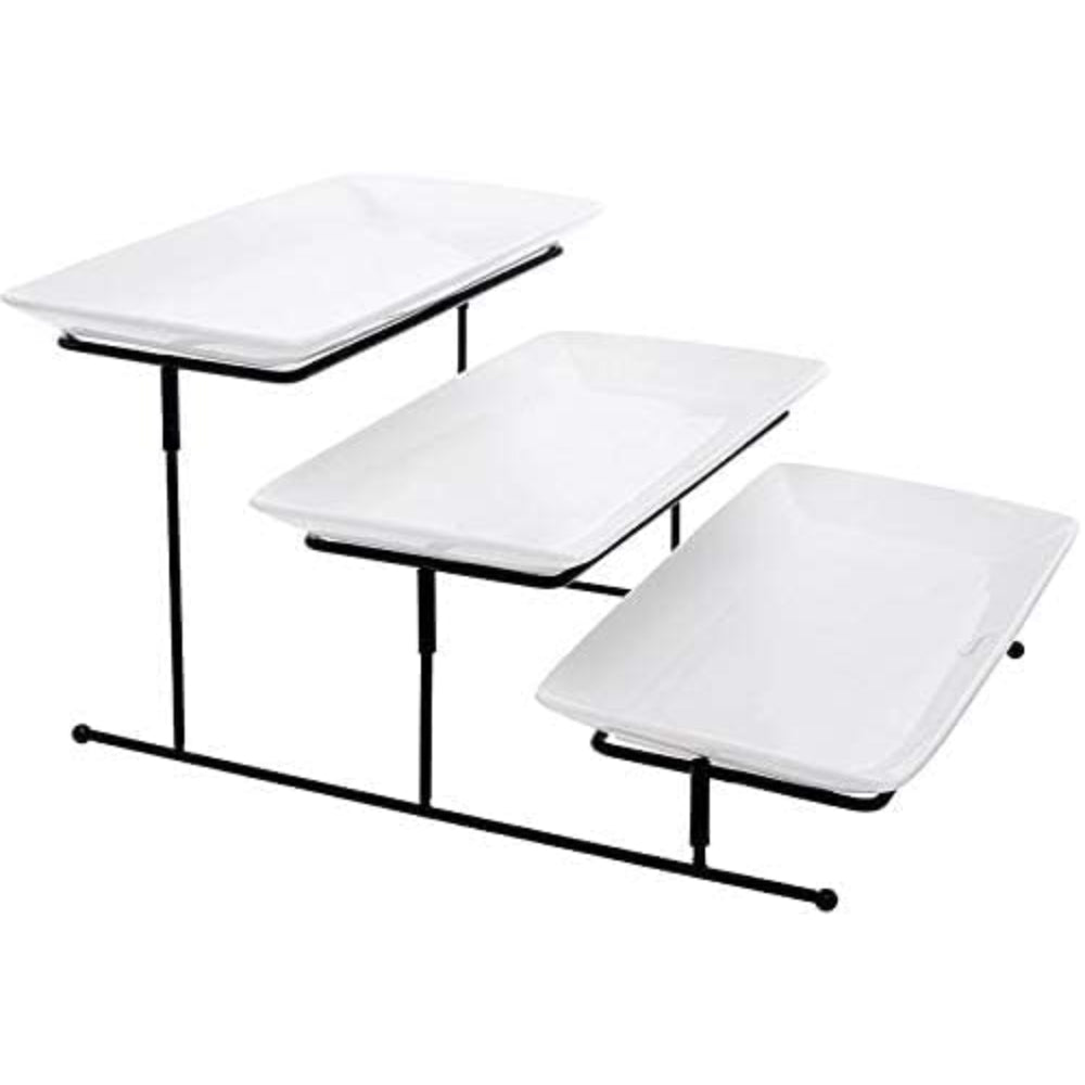 طقم تقديم من البورسلين الضحل، مكون من 5 قطع، باللونين الأبيض والأحمر - أدوات مائدة أنيقة مع 4 أكواب وصينية حمراء