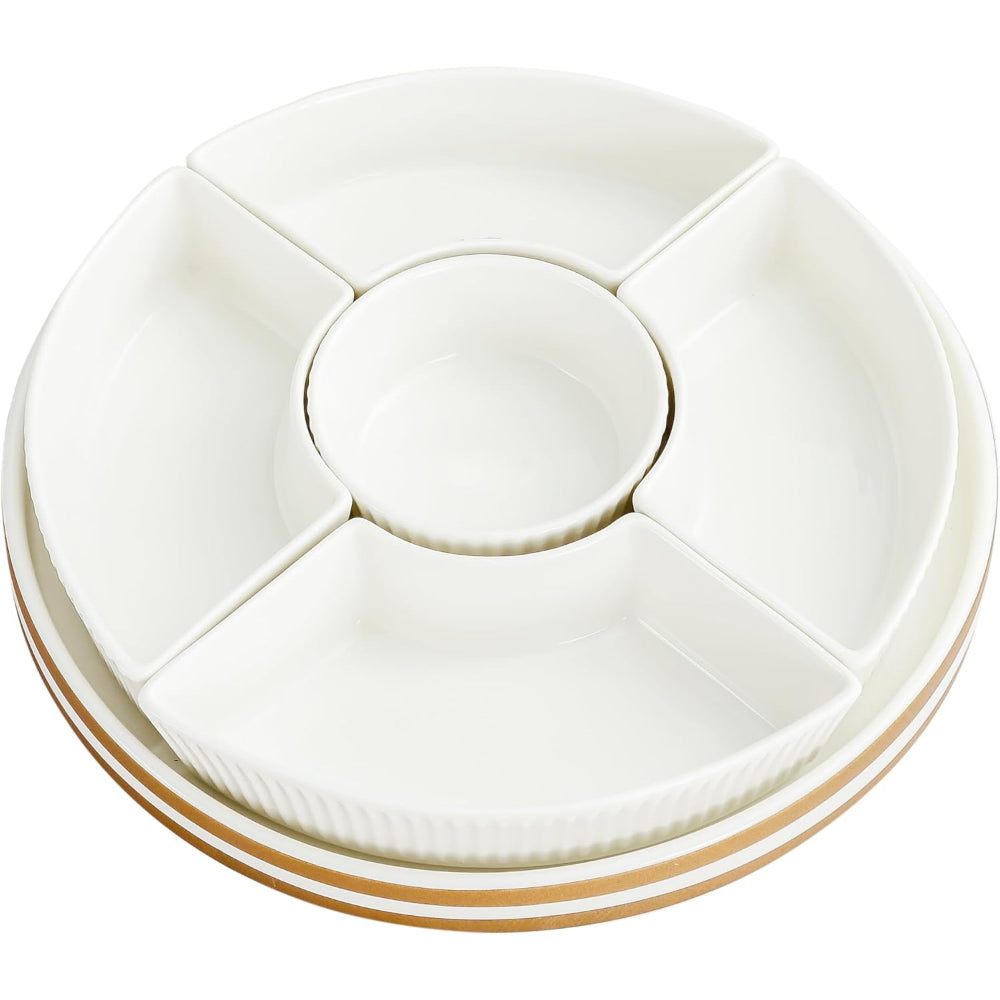 Shallow Porcelain New Verde 5-Compartment Serving Set - 26cm - Elegant Tableware for Culinary Delights