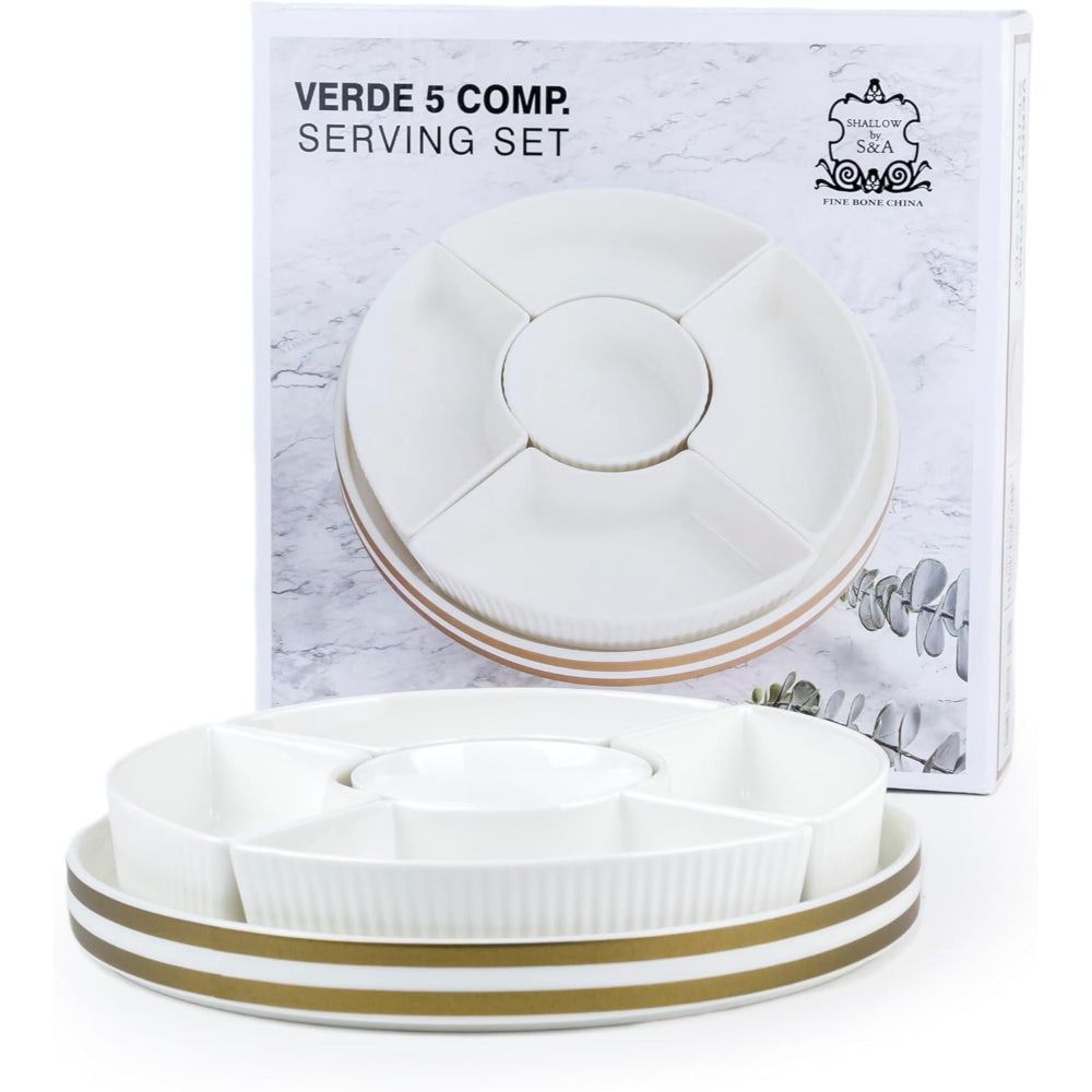 طقم تقديم من البورسلين "نيو فيردي" من شالو، بخمسة أقسام، بقطر ٢٦ سم - أدوات مائدة أنيقة لأطباق شهية