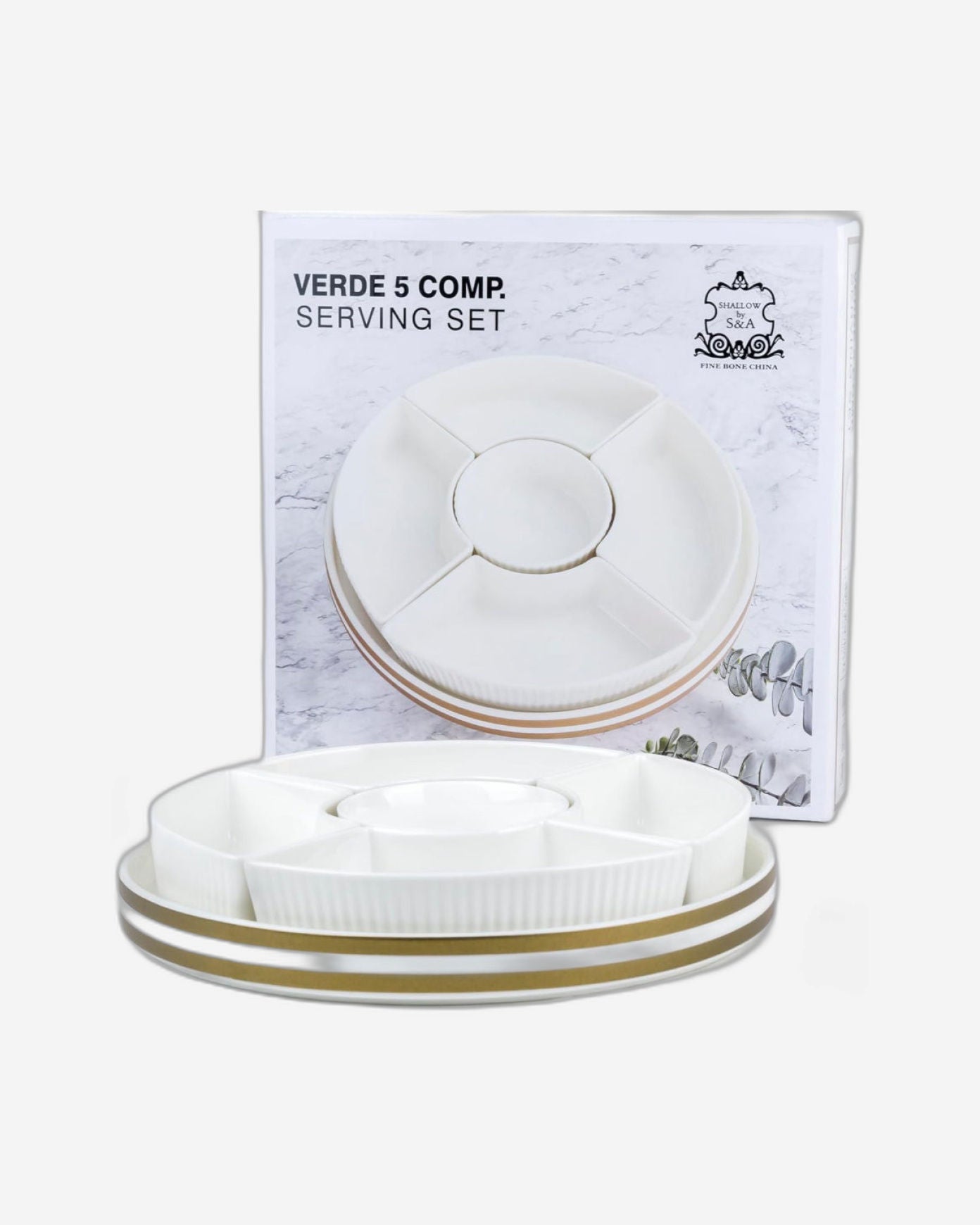 طقم تقديم من البورسلين "نيو فيردي" من شالو، بخمسة أقسام، بقطر ٢٦ سم - أدوات مائدة أنيقة لأطباق شهية