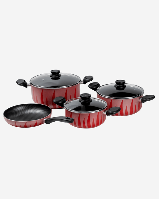 Red & Black Flame Design Non-Stick Cookware Set 7 pcs
