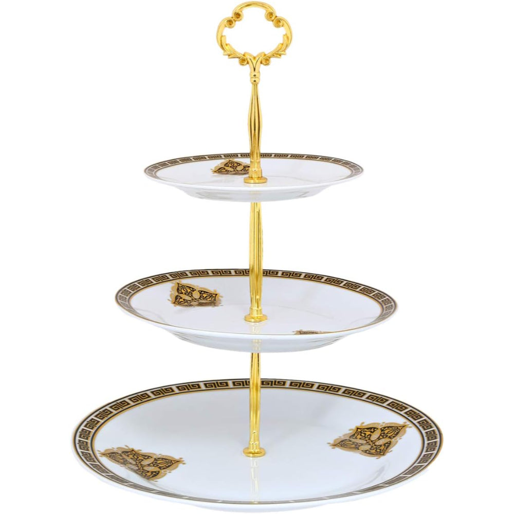 Shallow Bone China 3-Tier Cake Plate, Elegant Porcelain Dessert Stand for Afternoon Tea, Pastries, & Weddings