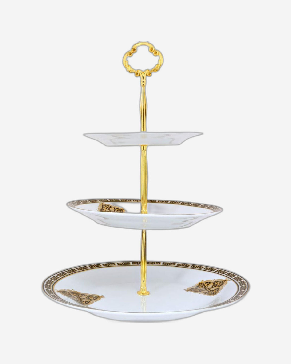 طبق كيك صيني عظمي ضحل بثلاث طبقات، حامل حلوى أنيق من البورسلين لشاي ما بعد الظهيرة والمعجنات وحفلات الزفاف