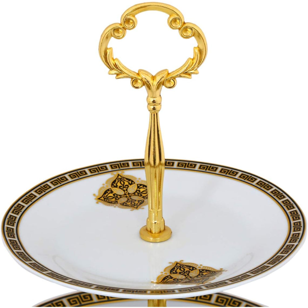 طبق كيك صيني عظمي ضحل بثلاث طبقات، حامل حلوى أنيق من البورسلين لشاي ما بعد الظهيرة والمعجنات وحفلات الزفاف