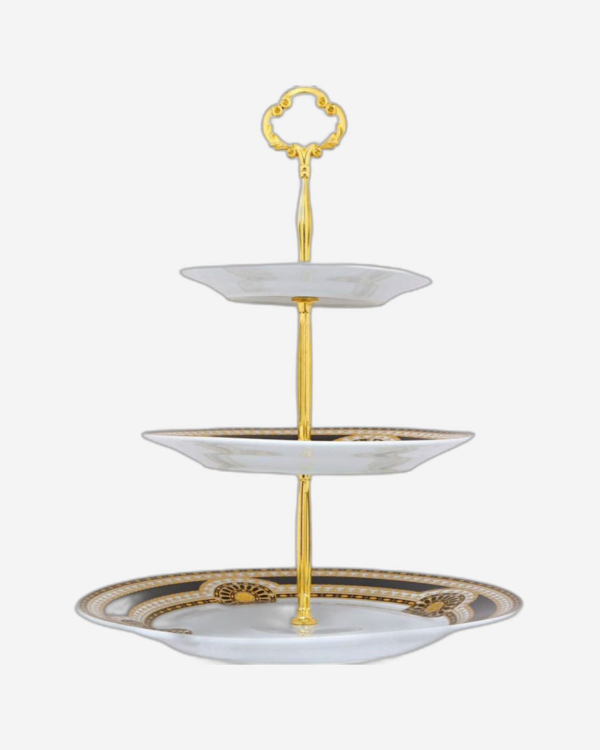 طبق كيك صيني عظمي ضحل بثلاث طبقات، حامل حلوى أنيق من البورسلين لشاي ما بعد الظهيرة والمعجنات وحفلات الزفاف