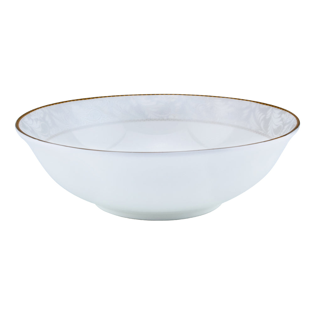 Shallow Porcelain Elegance Bowl with Gold Rim, White, 23 cm, Elegant Serving Bowl for Soup, Salad, Dessert & More