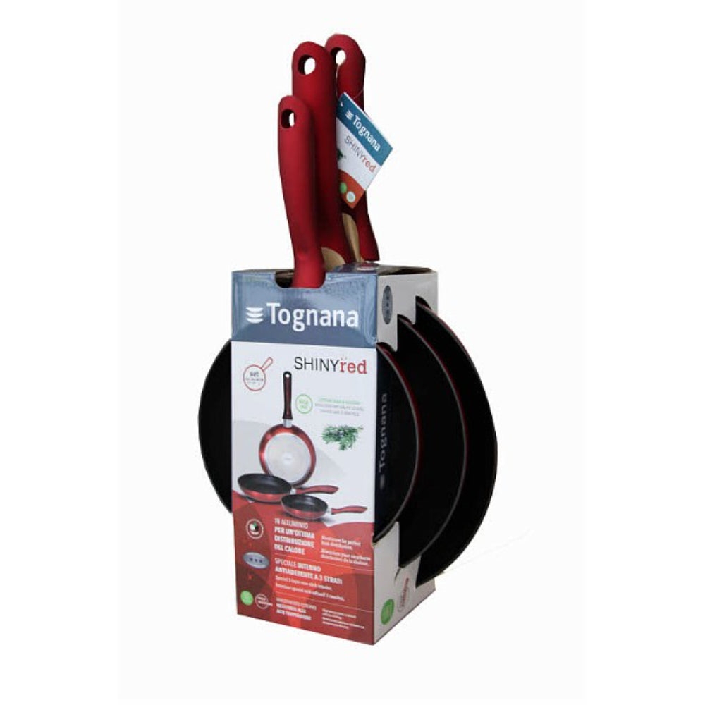 طقم مقلاة توجنانا الحمراء اللامعة - 3 قطع (20 سم، 24 سم، 28 سم)
