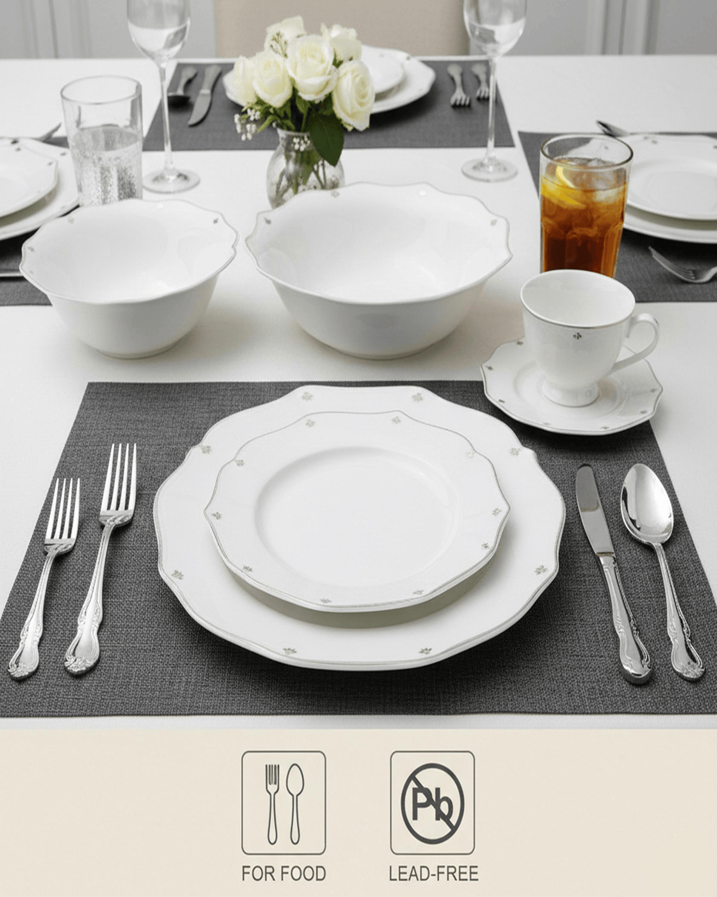 Shallow SAFY Dinner Set 32 pcs White with Gold-Plated Border