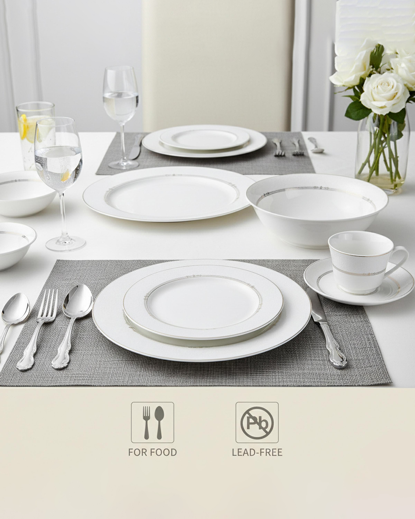 Shallow ISLA Dinner Set 32 pcs Classic White with Serving Pieces