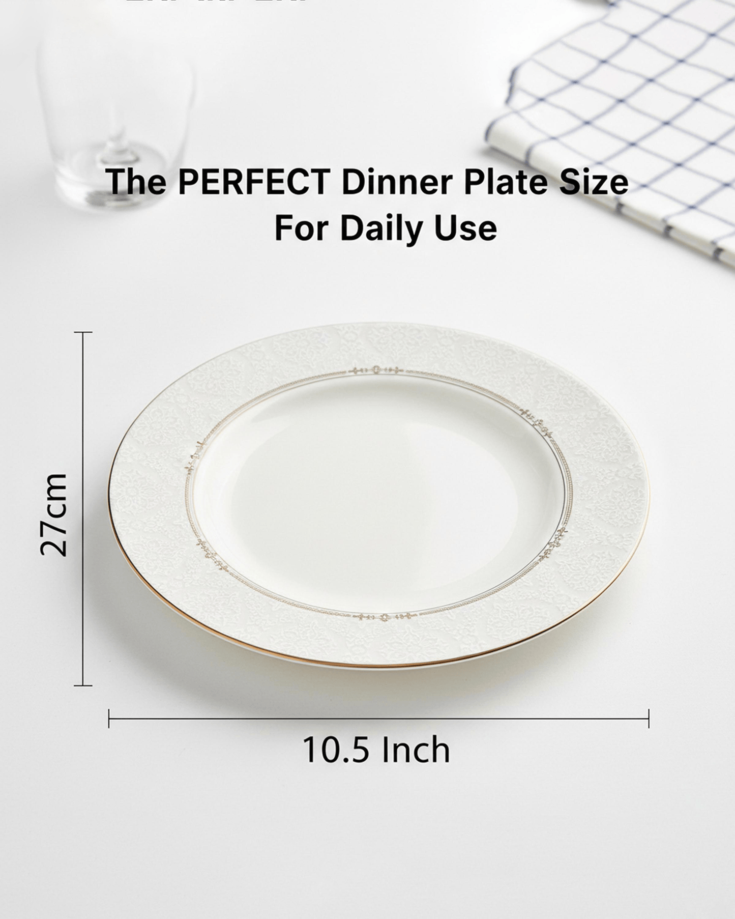 Shallow ISLA Dinner Plate 26.7 cm White with Gold Rim