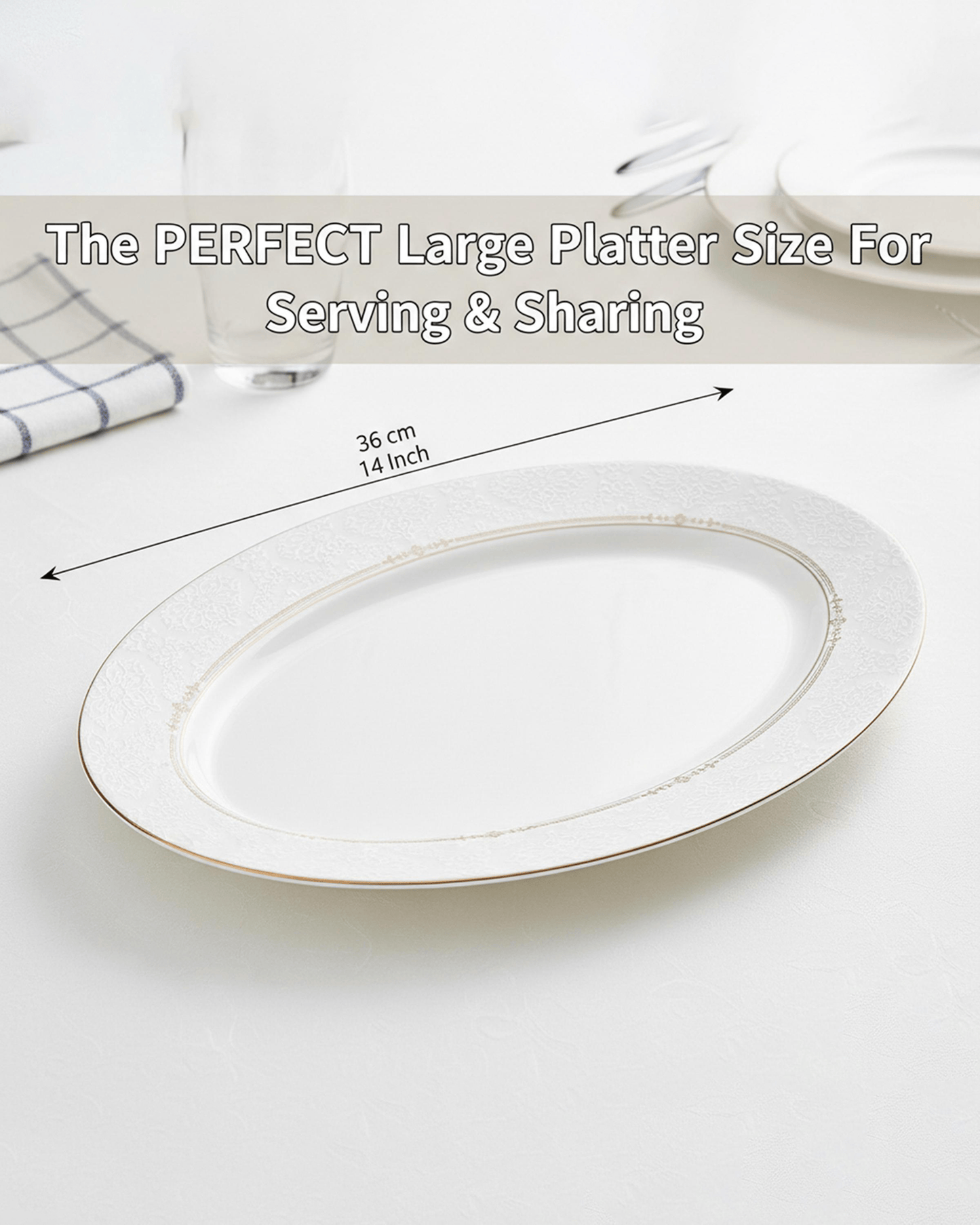 Shallow ISLA Oval Platter 36 cm Large White Serving Platter