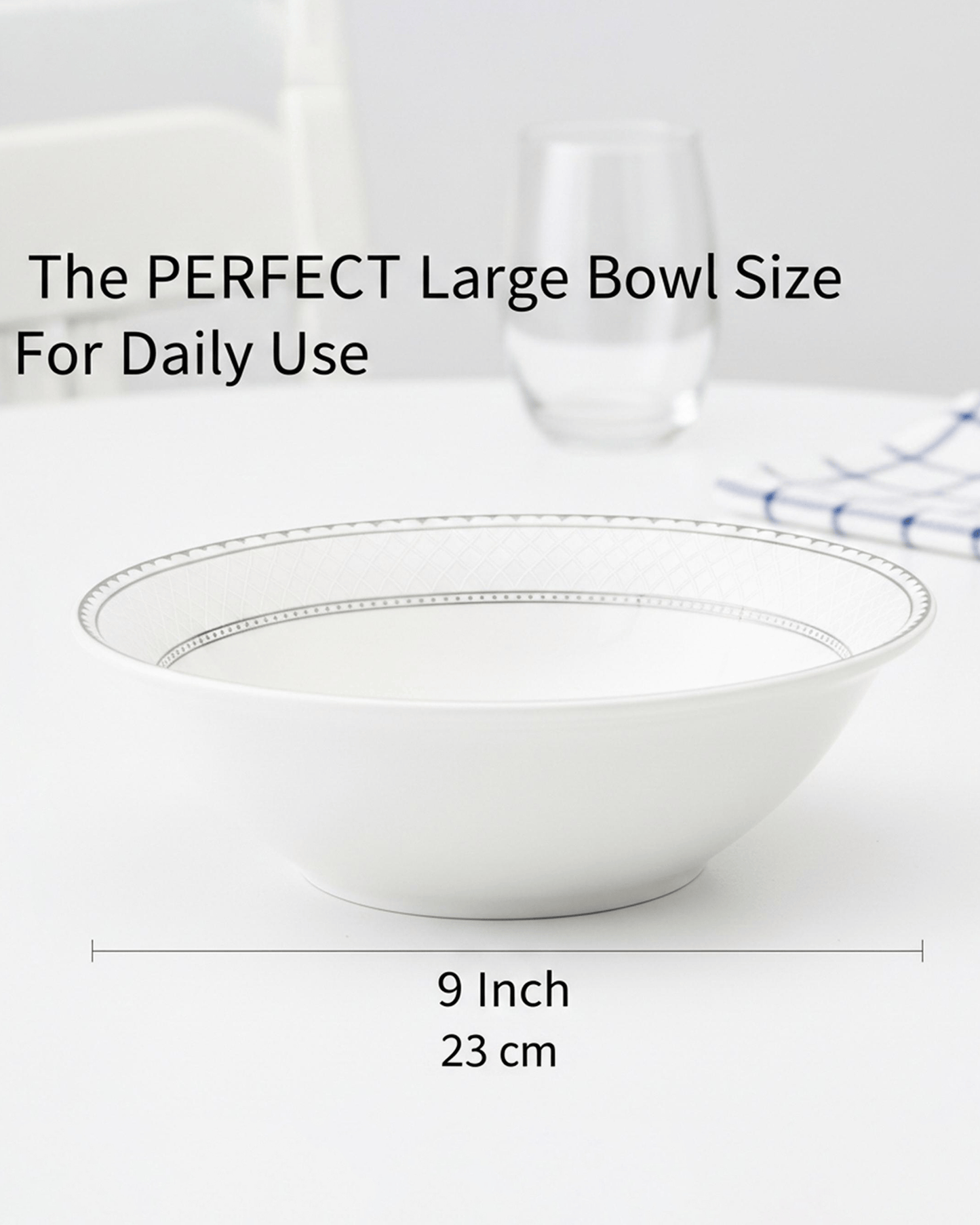 Shallow JUNA Bowl 23 cm Large Elegant White with Texture