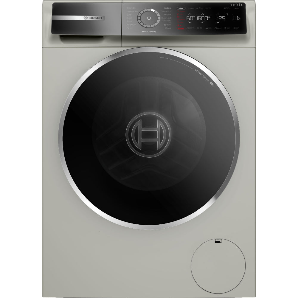 Bosch Series 8 Free-Standing Washing Machine, Front loader 10 kg , Home Connect-iService Remote, Remote Monitoring and Control, EcoSilence Drive, 1600 RPM, Silver inox, WGB2560XGC