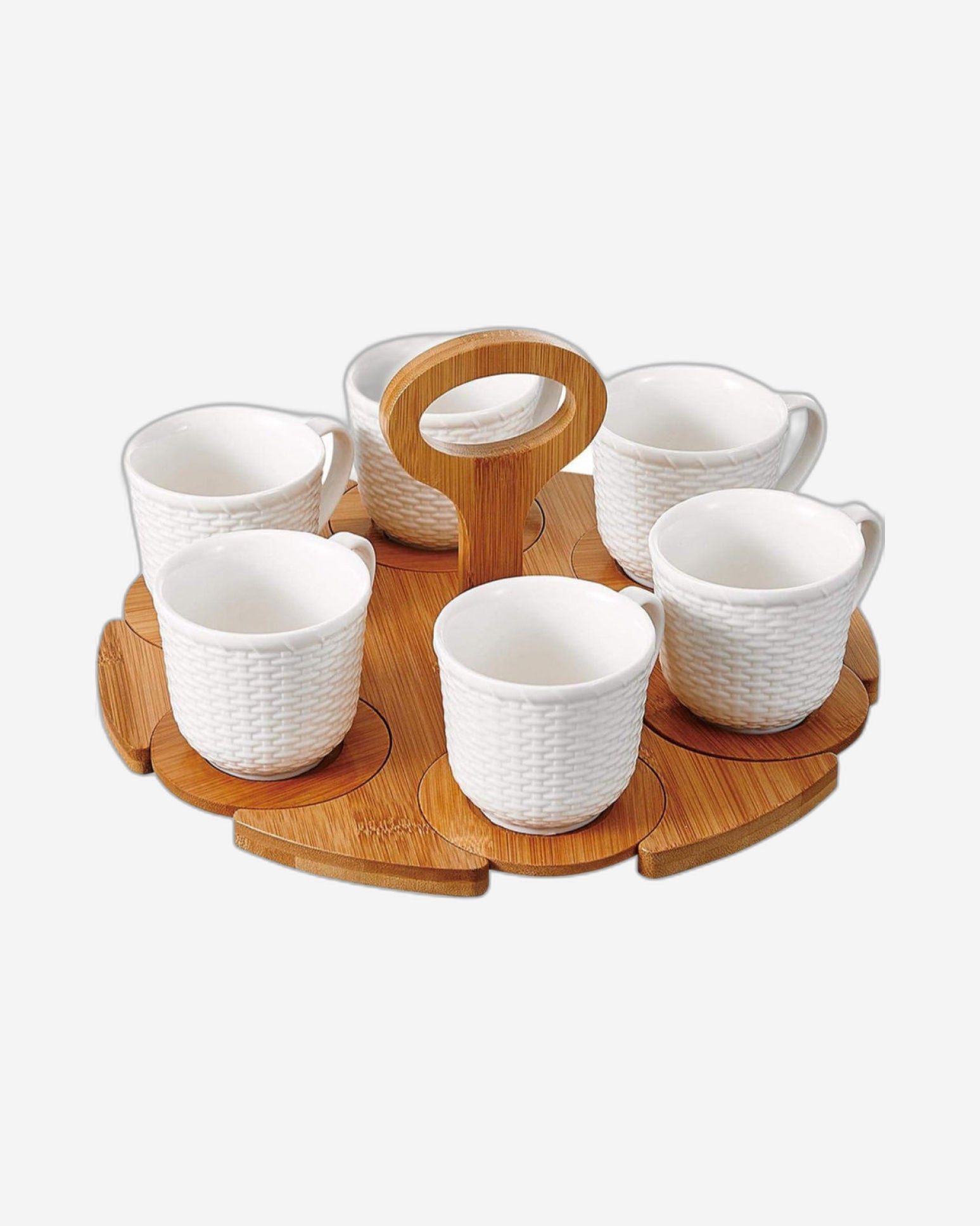 طقم شاي ضحل مع 6 أكواب خزفية وصحون من الخيزران وحامل، سعة 180 مل، طقم شاي أنيق للتقديم وحفلات الشاي والمزيد